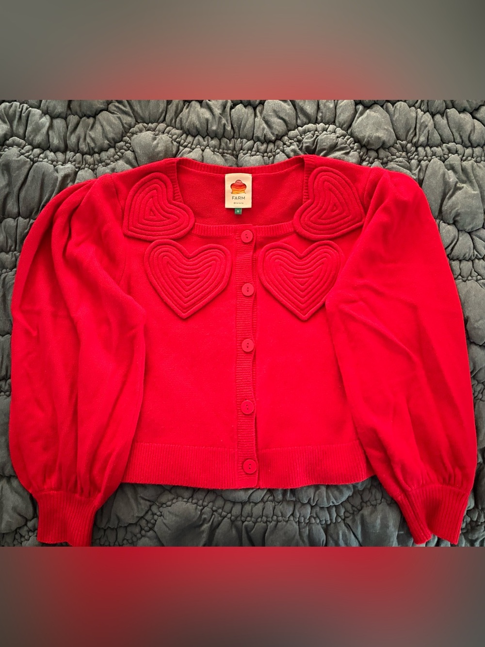 FARM Rio Bright Red Heart Detail Button-Front Cardigan - Picture 2 of 4